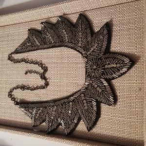 Silver Beaded Necklace with felt backing